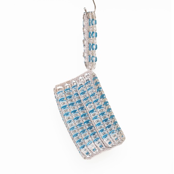 Vintage Handmade Blue and Silver Soda Tab Crochet Wristlet Pouch - Picture 4 of 10